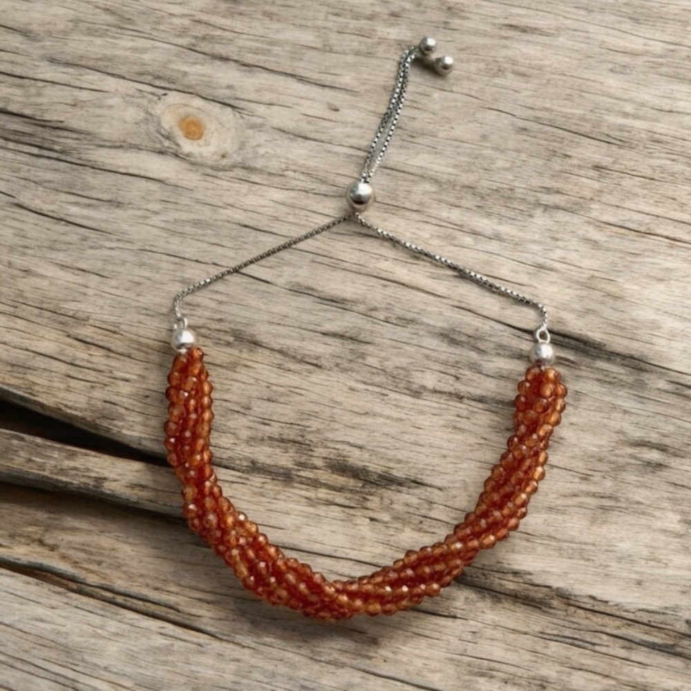 Hessonite Garnet Beaded Solid Sterling Silver 925… - image 1